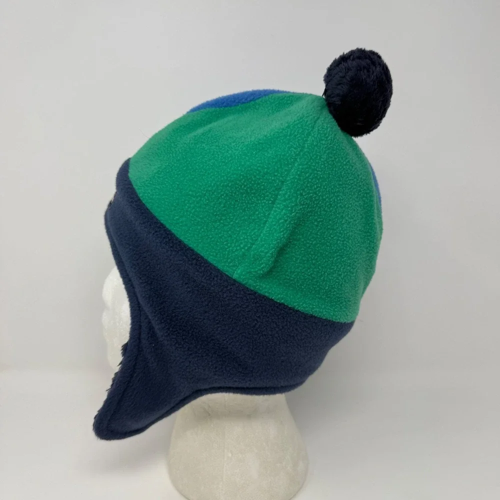Columbia Kids Omni-Heat Fleece Trapper‎ Hat Blue Green Colorblock Youth L/XL Pom